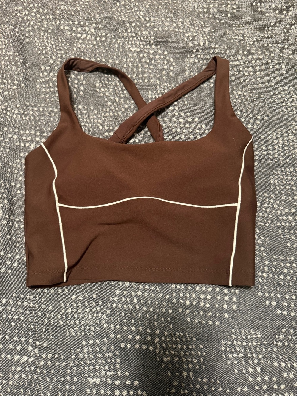 Brown Racerback Piped Sports Bra with Contrast Trim